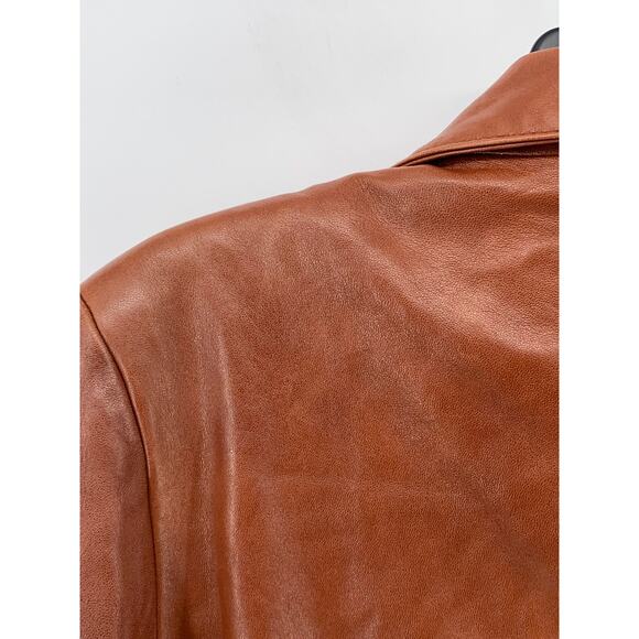 MICHAEL HOBAN Women’s Brown Leather North Beach Button-Up Long Sleeve Coat SZ 10 - Picture 6 of 11